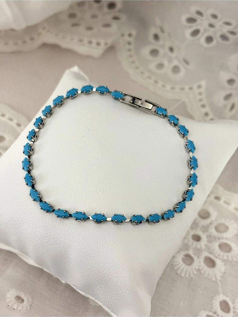 Dainty Turquoise & Silver Tennis Bracelet